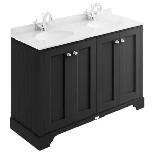 Bayswater Victrion Matt Black Traditional Freestanding Vanity Unit & White Marble Top Basin - 1200mm