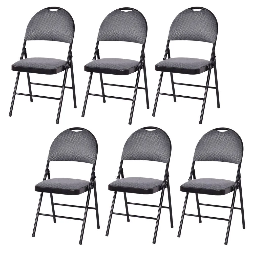 Costway Set of 6 Folding Chair Armless Padded Kitchen Dining Seat Portable Guest Chair in Grey
