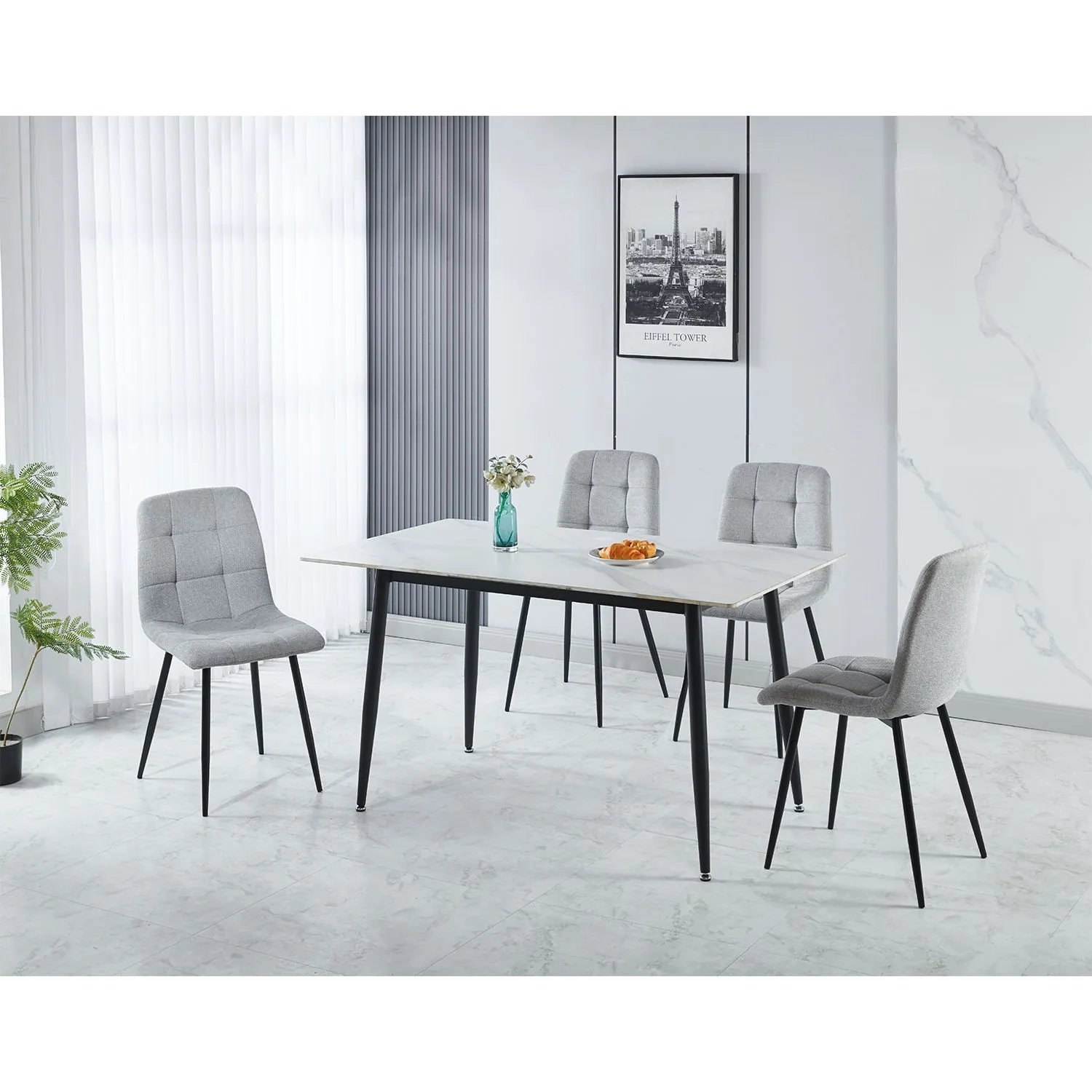 Seconique Fenton Dining Set (4 Chairs) in Light Grey