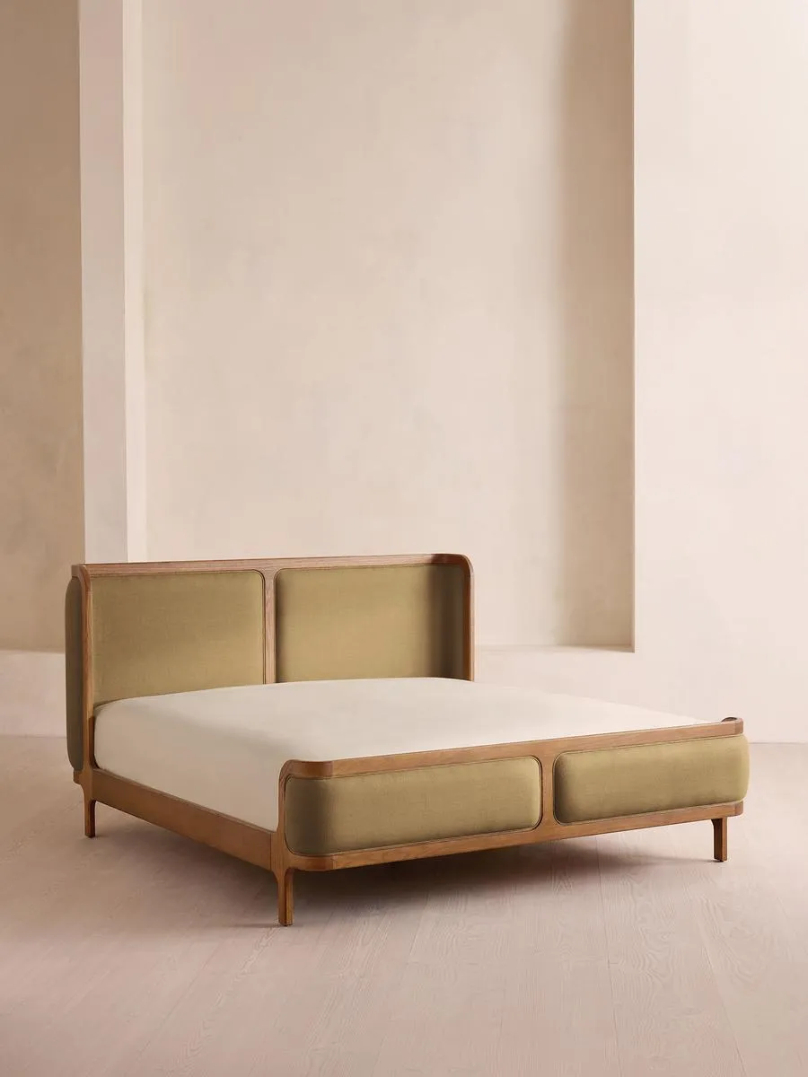 Belsa Bed, Light Oak, Superking, Linen, Wheat