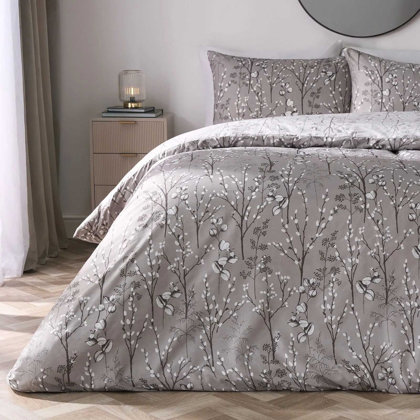 OHS Duvet Cover Set Willow Quilt Reversible Bedding in Grey
