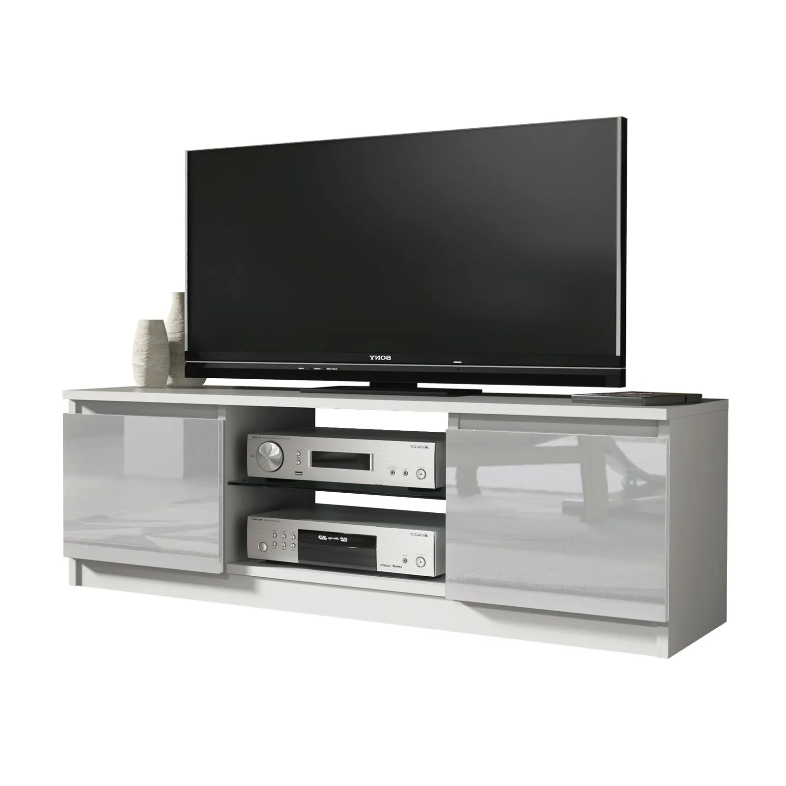 Creative Furniture TV Unit 120cm Modern - White with High Gloss Grey Doors 5