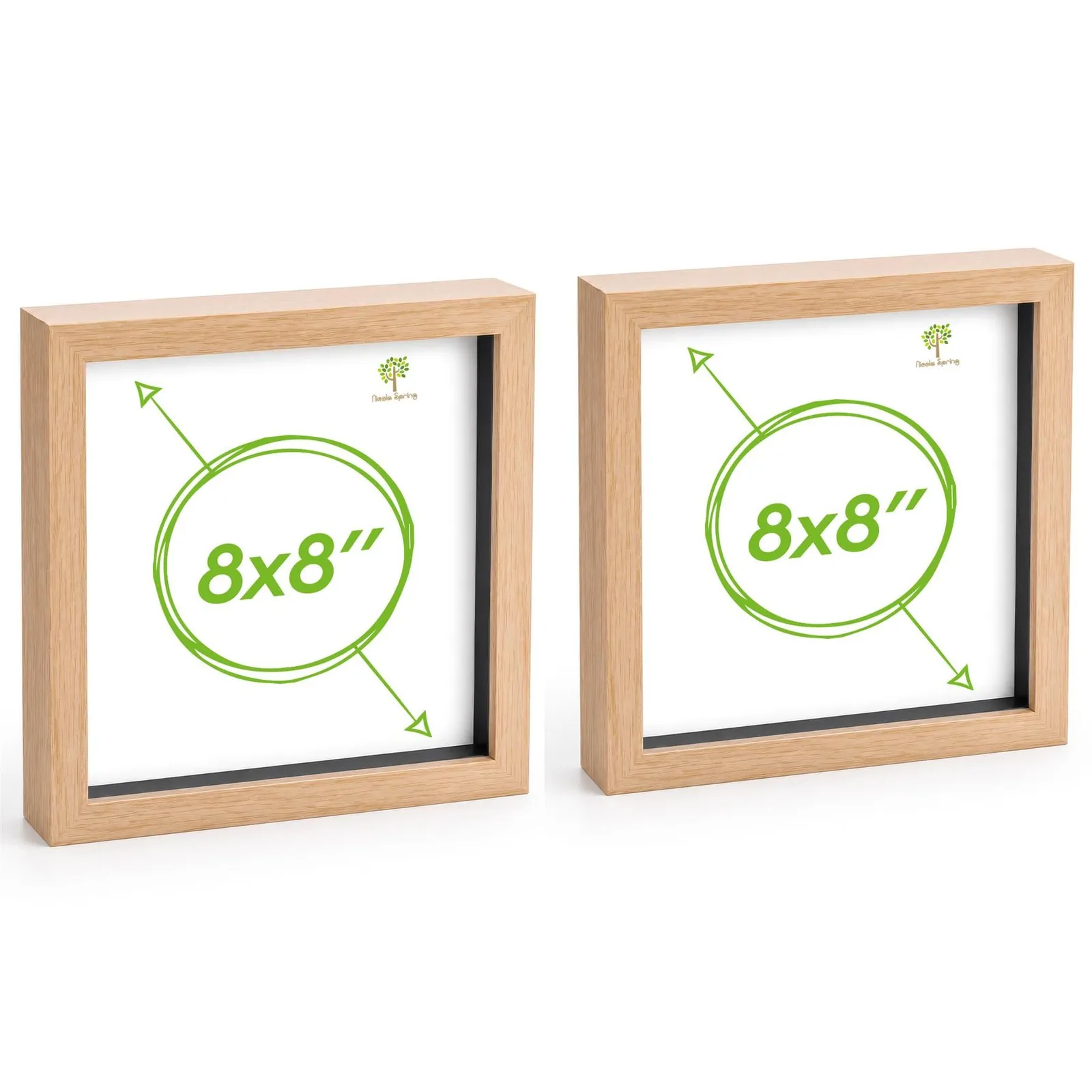 Nicola Spring 3D Box Photo Frames - 8 x 8" - Pack of 2 in Light Brown 1