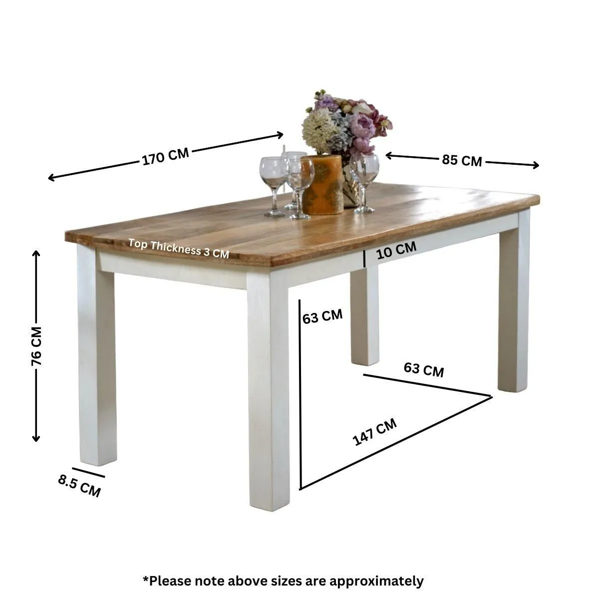 IH Design Curley Solid Mango Wood White Dining Table 170Cm 6