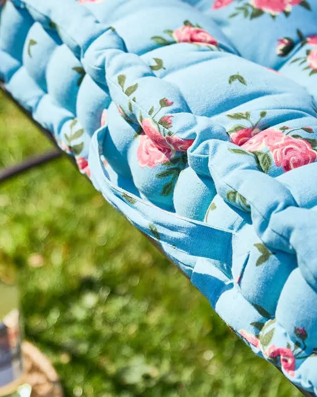 Dibor Vintage Blue Floral Summer Outdoor Garden Bench Cushion L112cm x W44cm 4