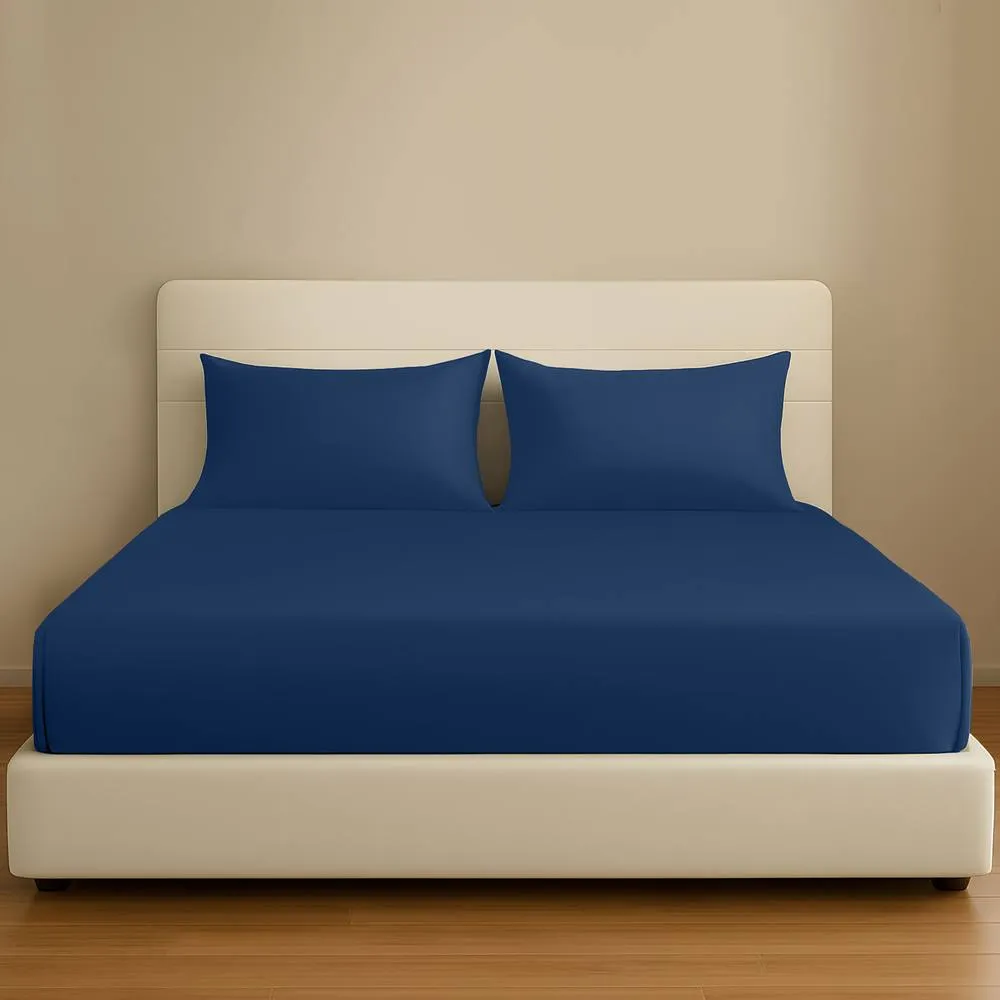 Pamposh 35cm Extra Deep Pocket Egyptian Cotton Fitted Sheet in Navy