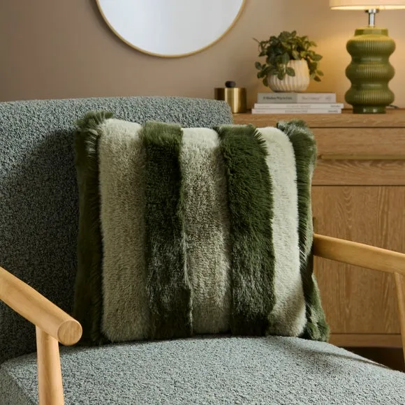 Two-Tone Striped Faux Fur Square Cushion
