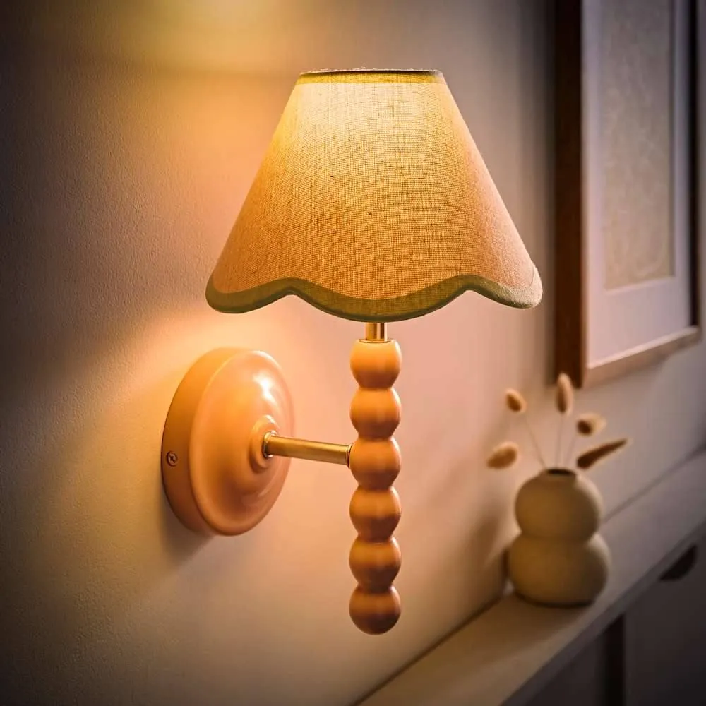 ValueLights Bobbins Rose Pink Wall Light with Linen Trim Lamp Shade & LED Bulb in Pale Green 1