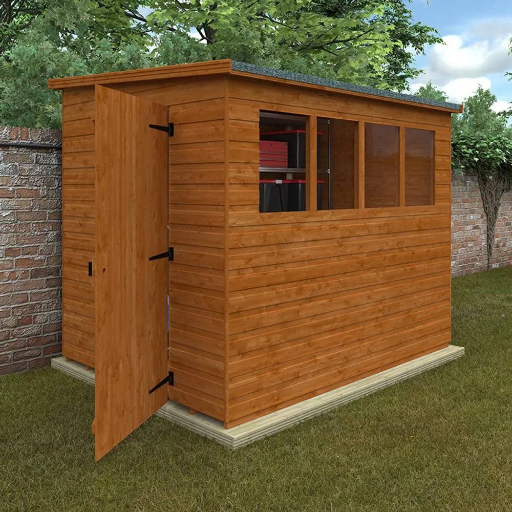 Buttercup Farm 8 x 6 Feet Lean-To Pent 12mm Shed - Solid Wood/Softwood/Pine in Burnt Orange 4