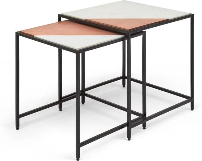 Elnaz Set of 2 Nesting Side Tables, Copper and White Marble