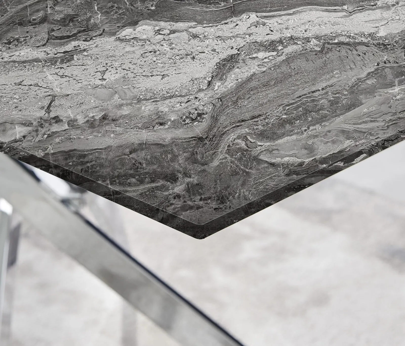 FurnitureboxUK Leonardo Grey Glass Marble Effect Silver Leg Table & 4 Pesaro Silver Chairs 4