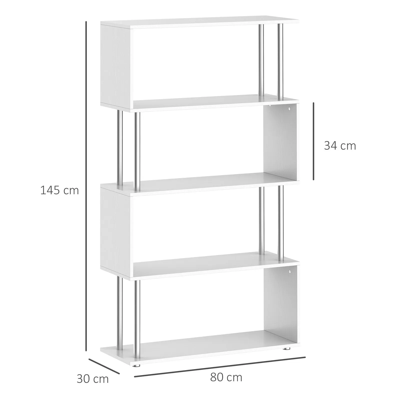 HOMCOM Wooden Storage Display Unit Bookshelf Bookcase Dividers S Shaped in White 3