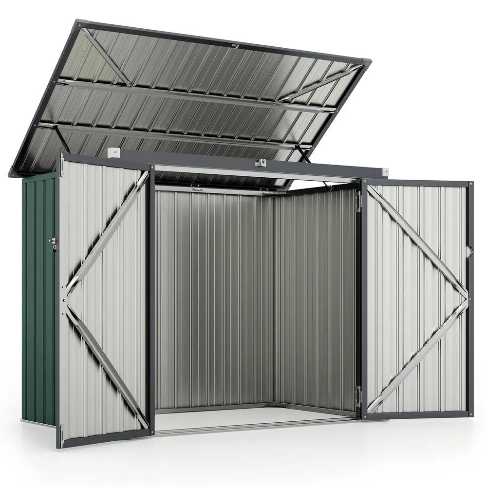 Costway Outdoor Trash Can Storage Shed Lockable Garden Shed w/ 2 Doors in Green 3