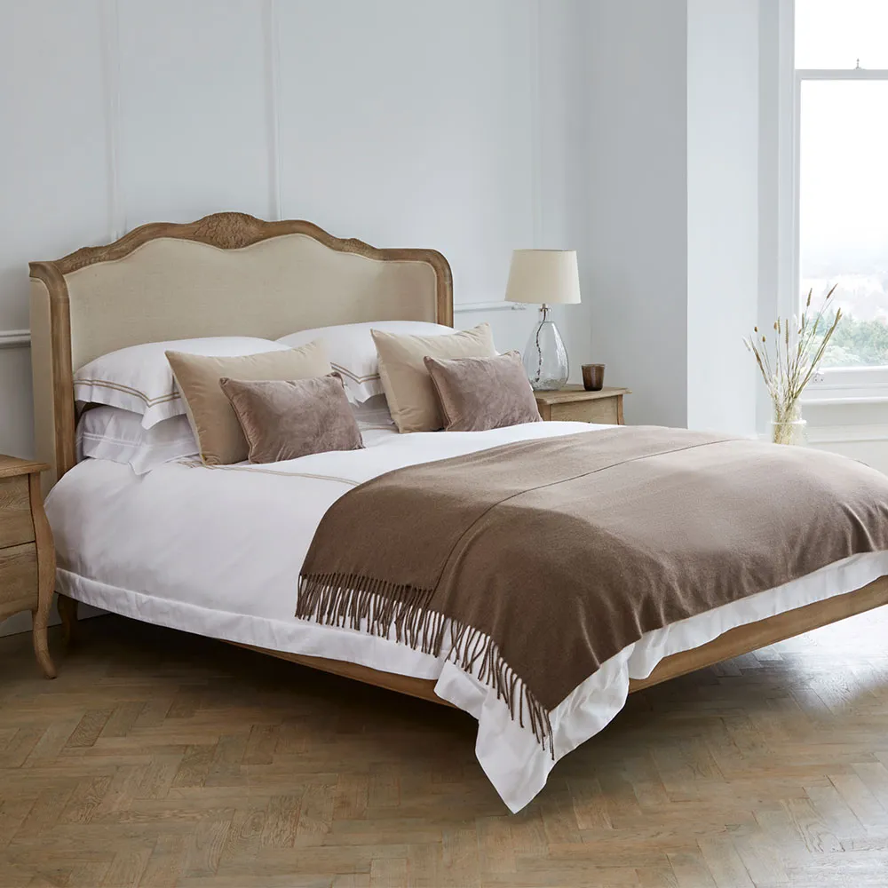 Versailles Linen Bed, Natural / Weathered Oak, Double