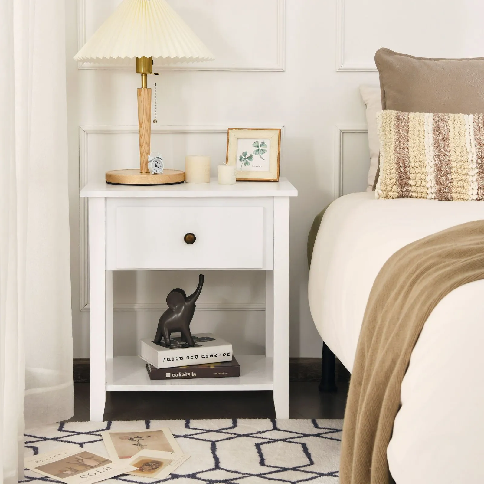 Costway Accent Table Bedroom Narrow Side End Table Storage Cabinet Nightstand in White