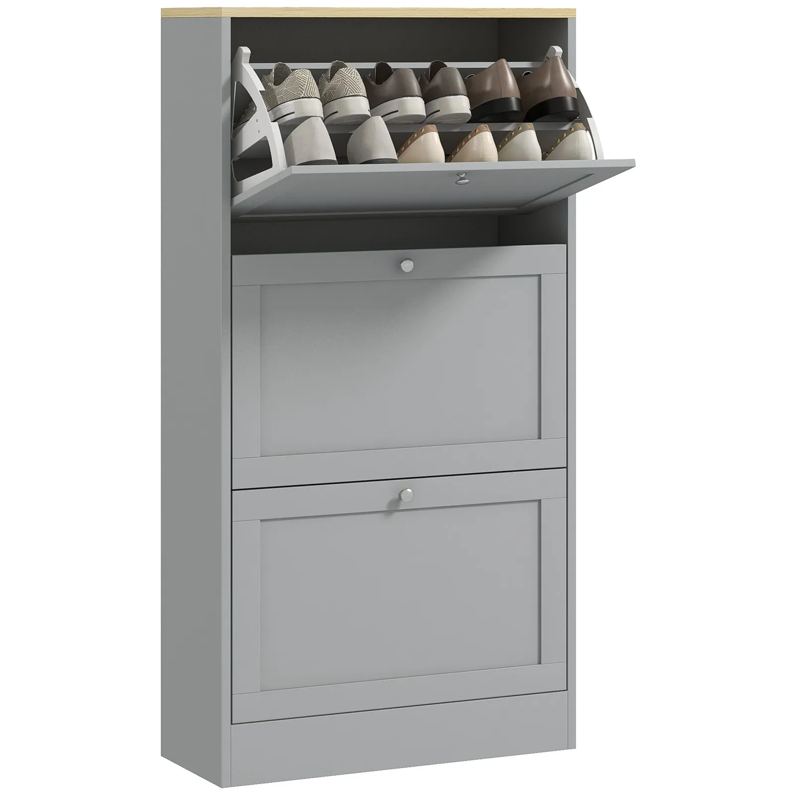 HOMCOM Narrow Shoe Cabinet with 3 Flip Drawers for 12-18 Pairs of Shoes Grey 2
