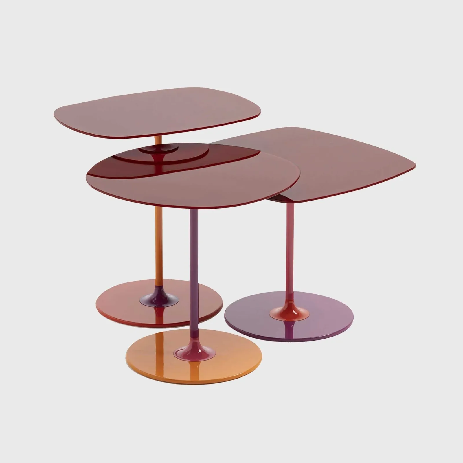 Kartell Thierry Set 3 Side Tables H40+H45+H50 Burgundy, Red Glass | Barker & Stonehouse