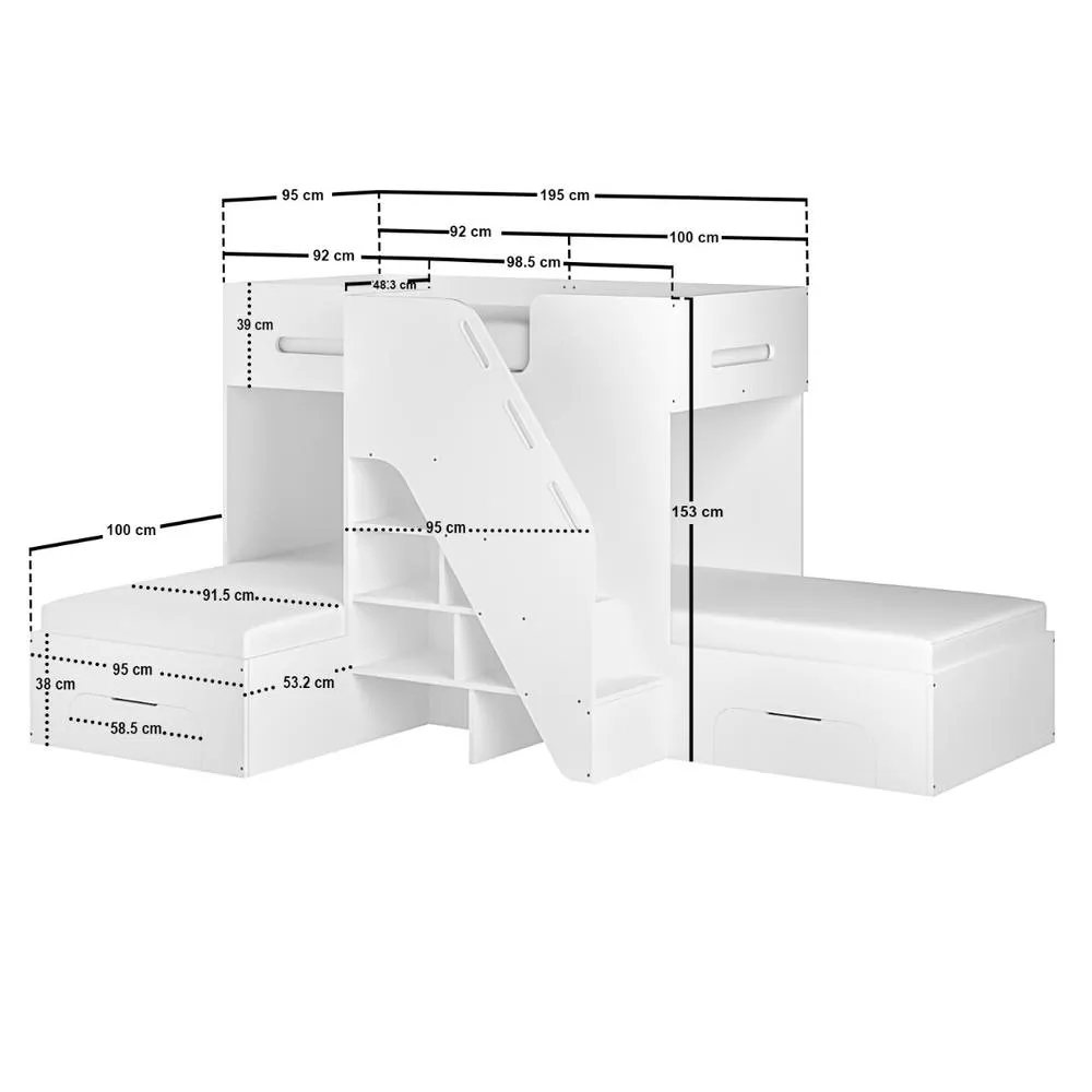 Flair Mason Staircase Triple Sleeper Bed with Storage in White 6