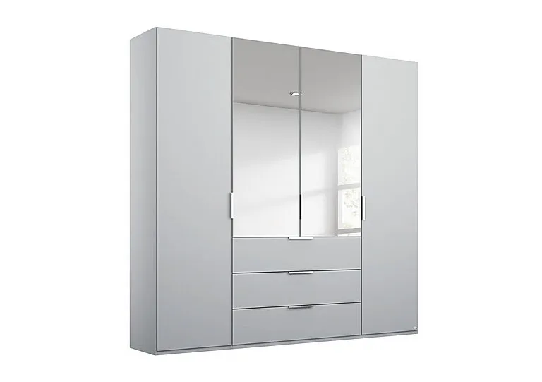 Formes Decor 4 Door Combi Hinged Wardrobe with 2 Mirrors and Drawers - Silk Grey