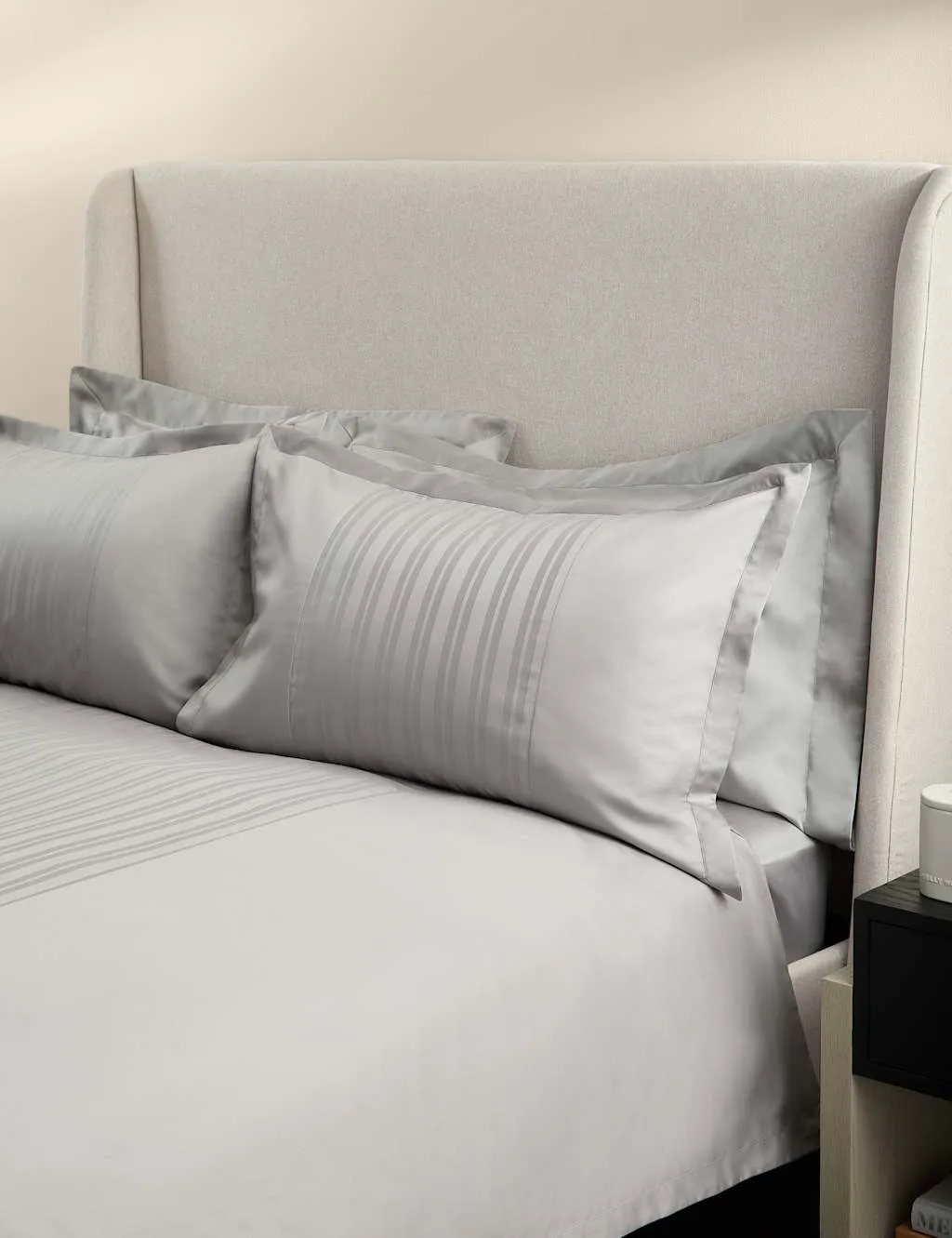 M&S X Kelly Hoppen Pure Cotton Jacquard Striped Bedding Set Grey