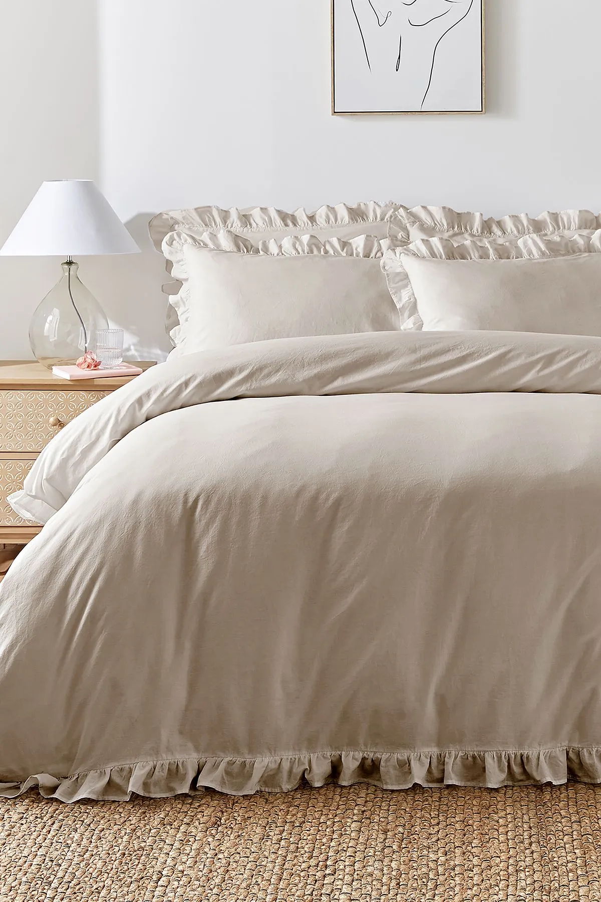 Appletree 'Cassia Frill' 100% Cotton Relaxed Look Duvet Cover Set in Natural 1