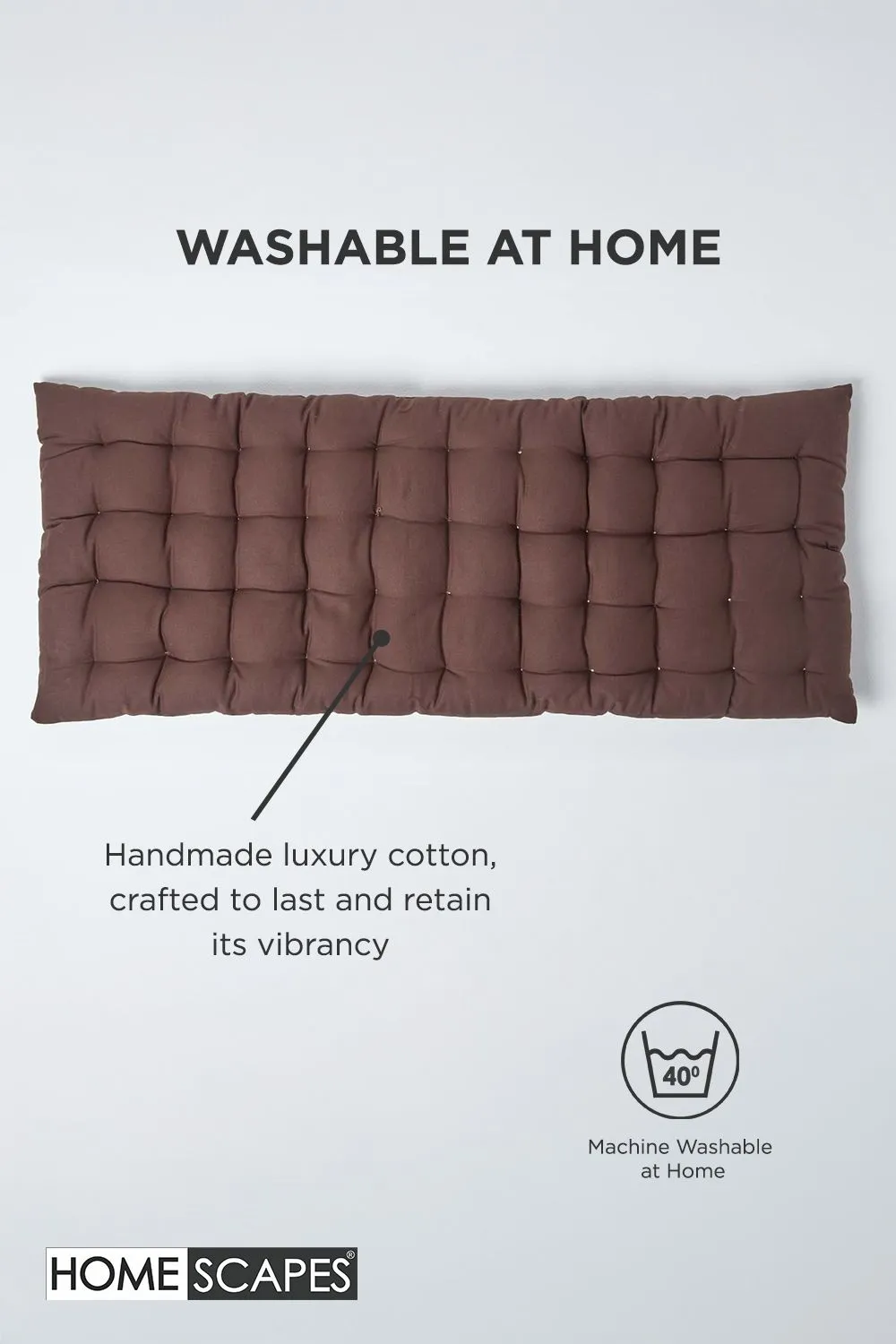 Homescapes Garden Bench Cushion Luxury 3 Seater Cotton Indoor Outdoor Pad, 143 x 48cm in Chocolate 6