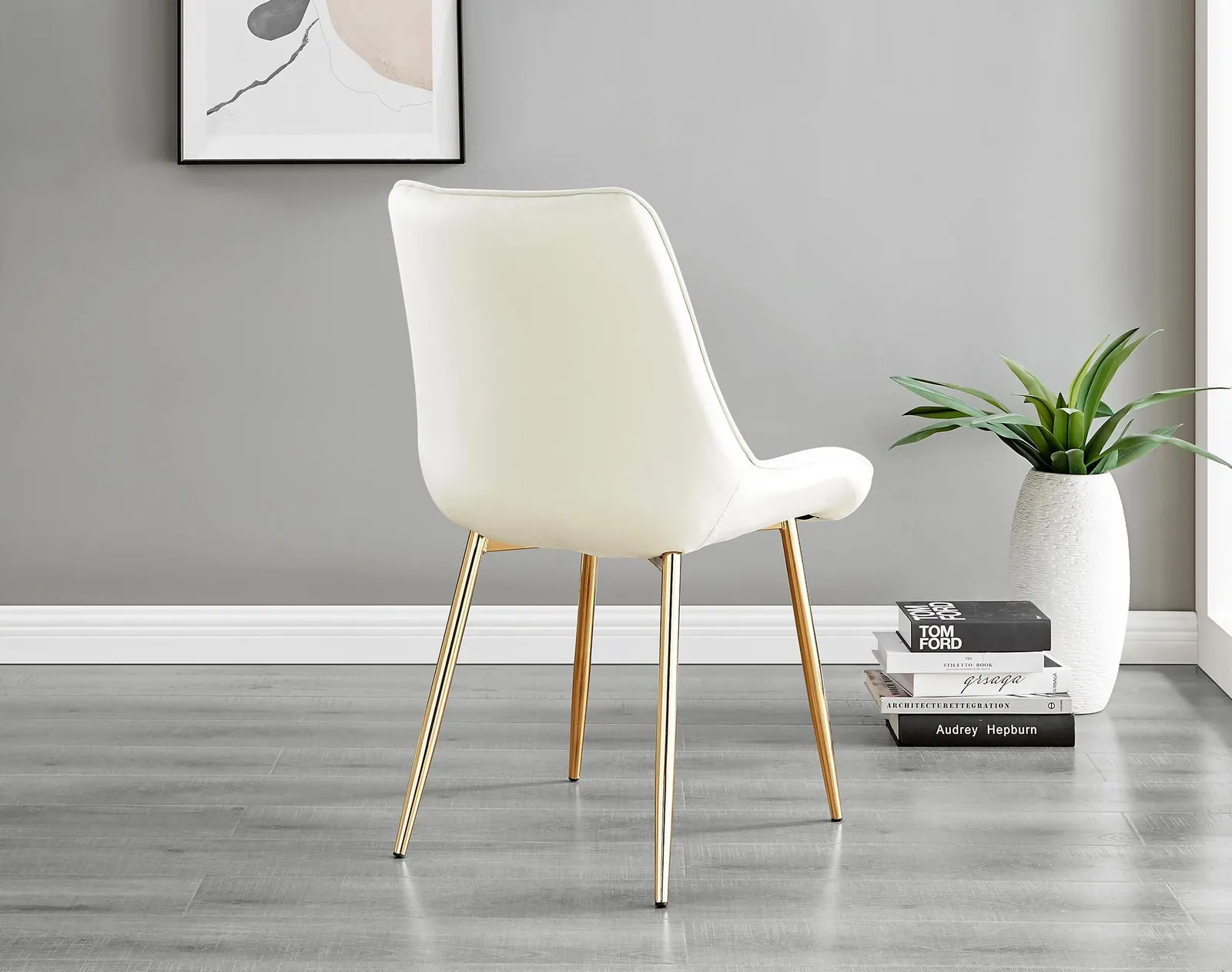 FurnitureboxUK Set of 2 Pesaro Luxury Soft Touch Diamond Pattern Velvet Dining Chairs With Gold Chrome Metal Legs in Cream 4