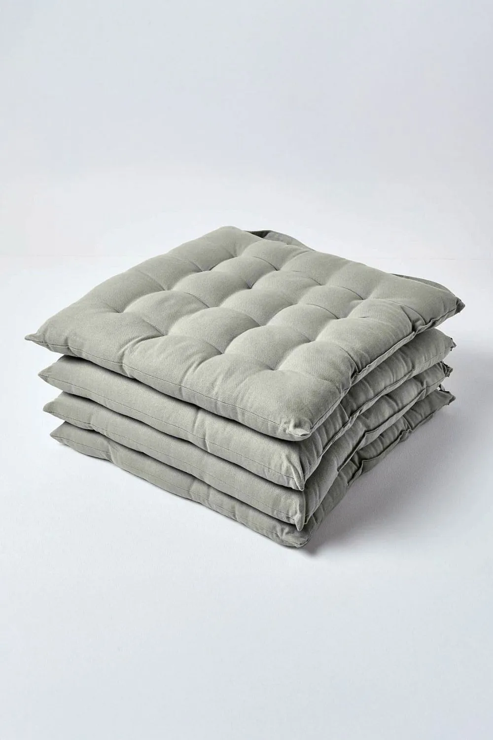 Homescapes 4 Pack Seat Pads Luxury 100% Cotton Indoor Outdoor Garden Cushion, 40cm in Grey 1