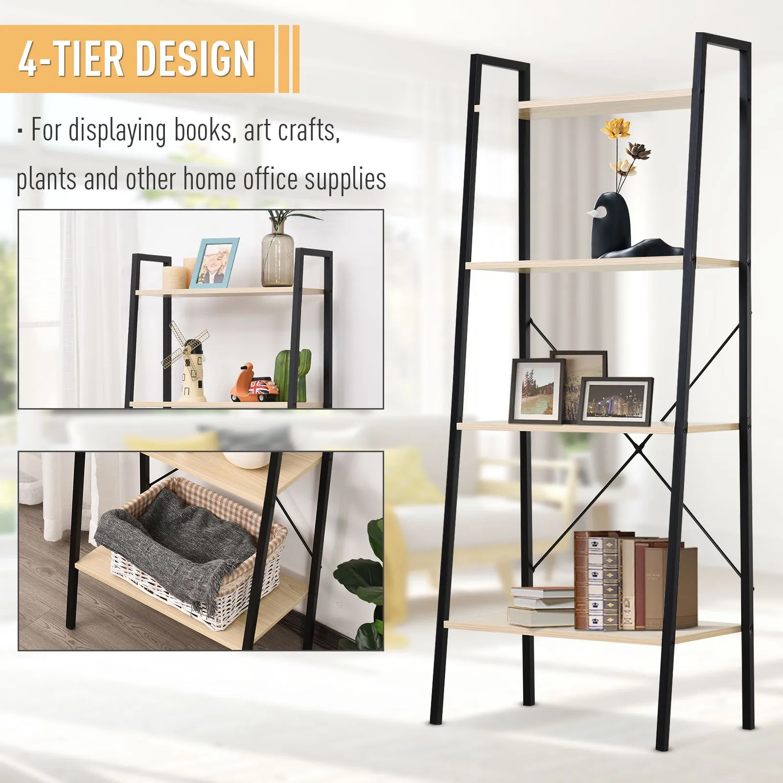 HOMCOM 4-Tier Minimalistic Ladder Shelf Unit Steel Frame Home Display Storage in Beige 4