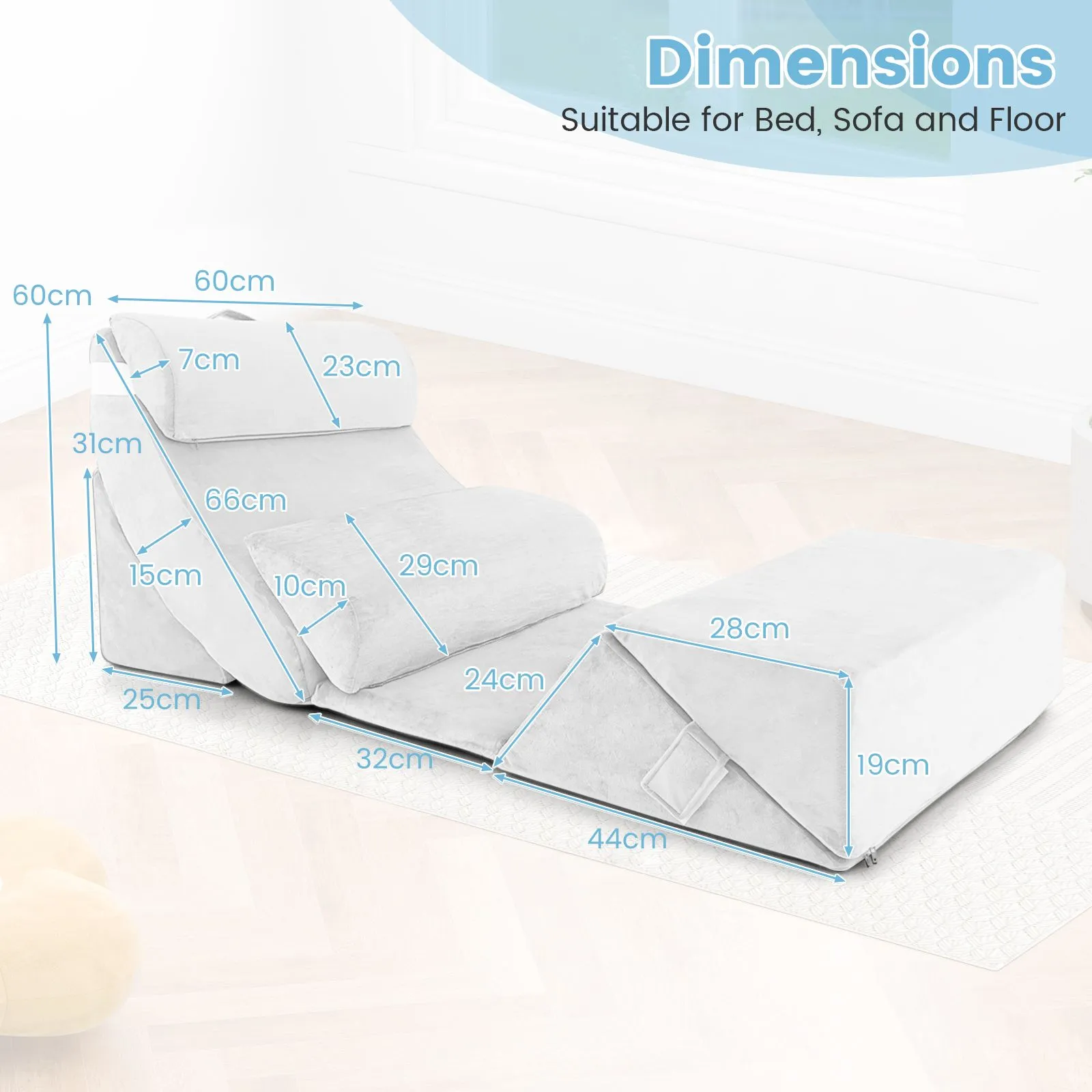 Costway 7 PCS Adjustable Support Pillow Set Bed Wedge Pillows Triangle Sit-up Pillow in White 5