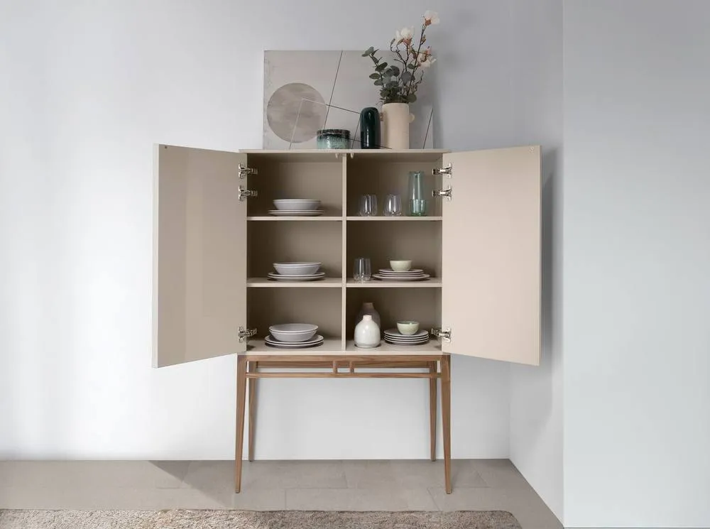 Angel Cerda High Sideboard, Walnut & Beige, 90 x 40 x 150 cm in Beige 6