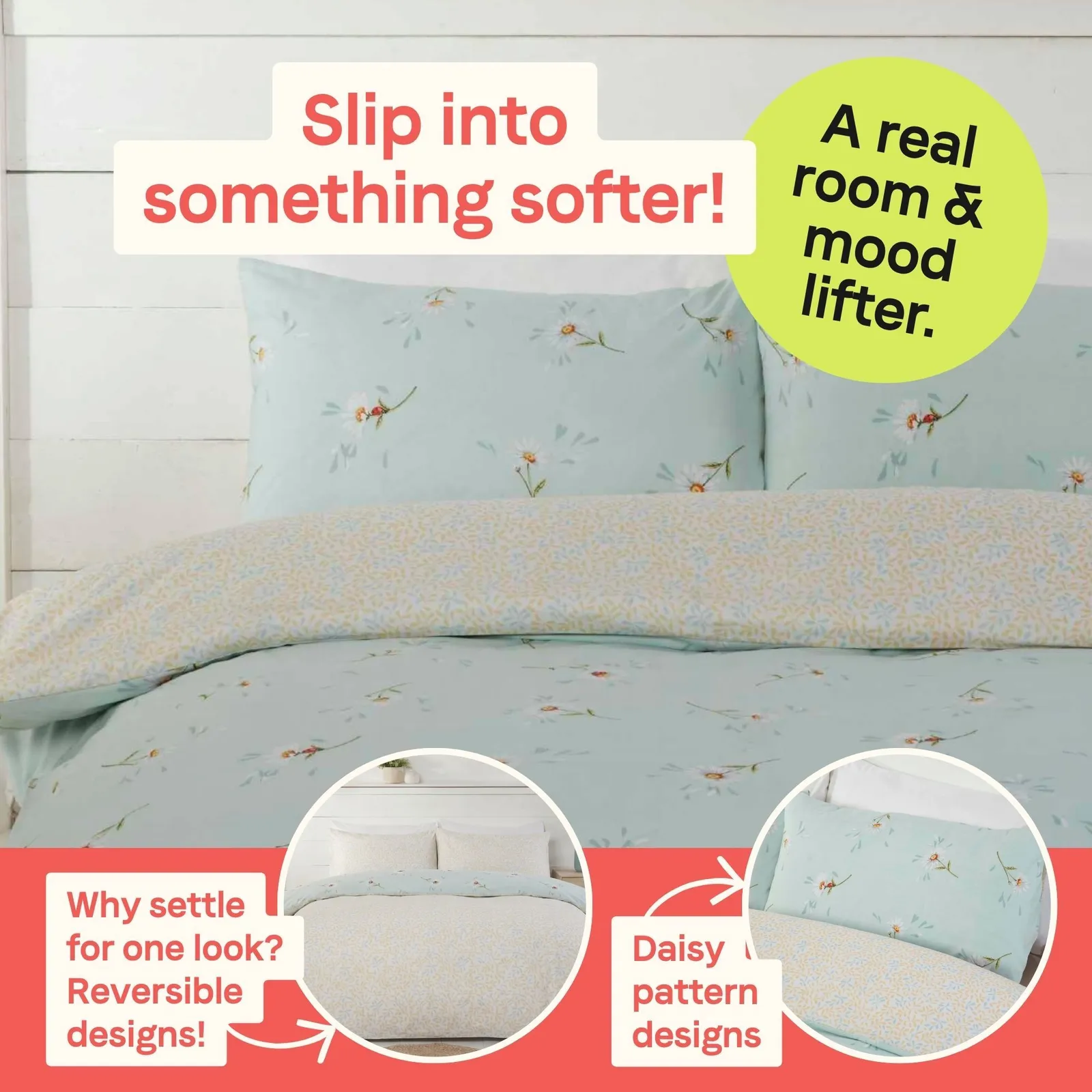 Rapport Home Daisy Floral Polycotton Duvet Cover Set with Pillowcase in Duck Egg Blue 4