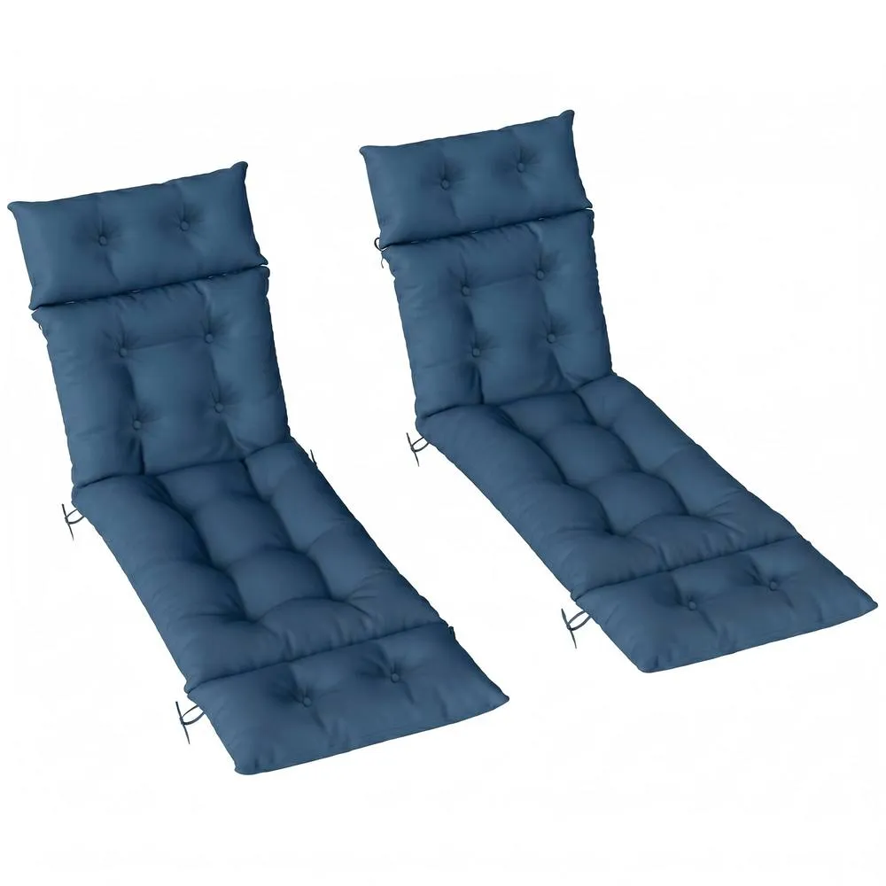 OUTSUNNY Garden Lounge Chair Cushions Set of 2, 220gsm Fabric in Navy 2