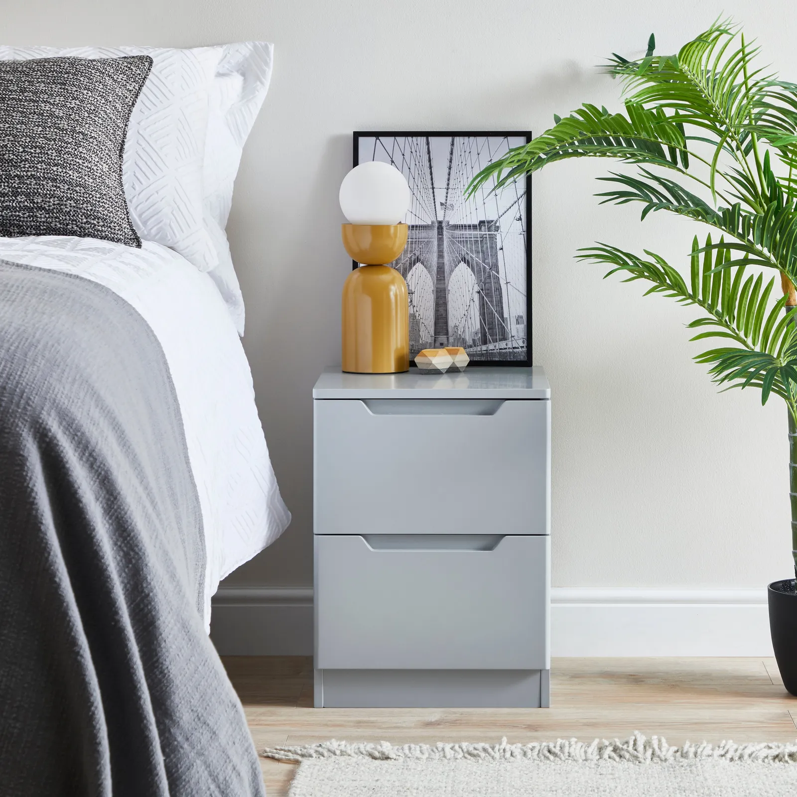 Larson 2 Drawer Grey Bedside Table Grey