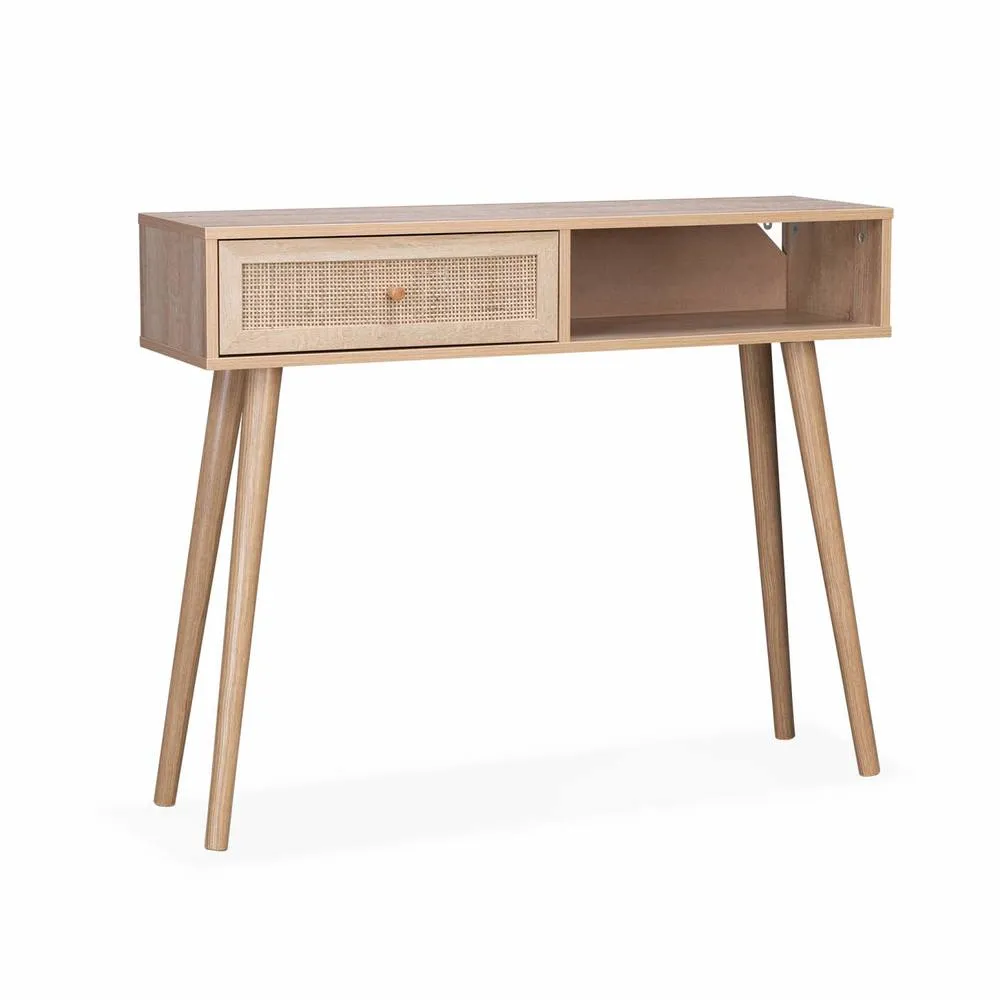 sweeek 100cm wood & cane decor console table in Beige 2