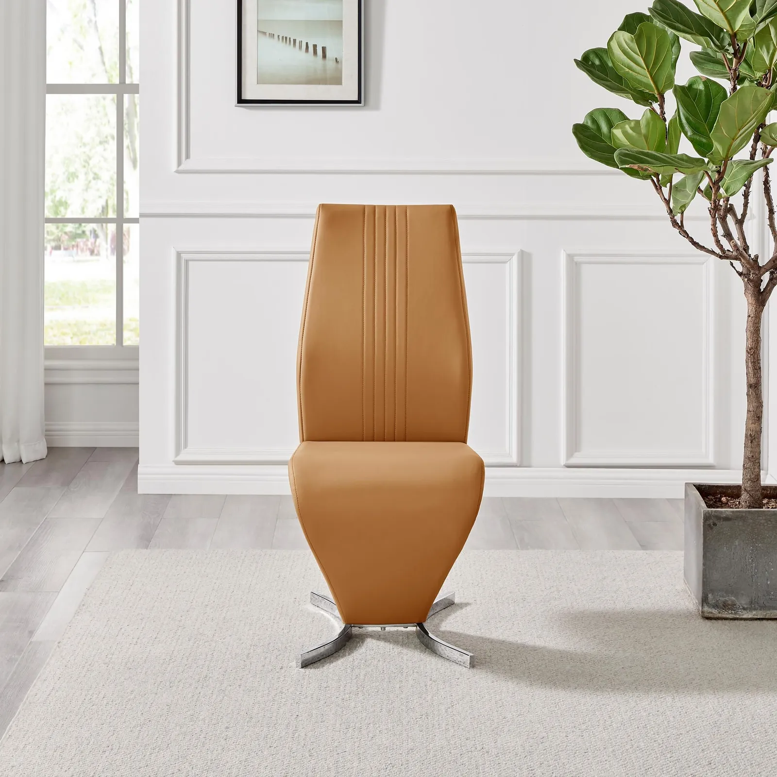 FurnitureboxUK Set of 2 Willow Contemporary Z Shaped Faux Leather Dining Chairs With Silver Chrome Metal Legs in Mustard 4