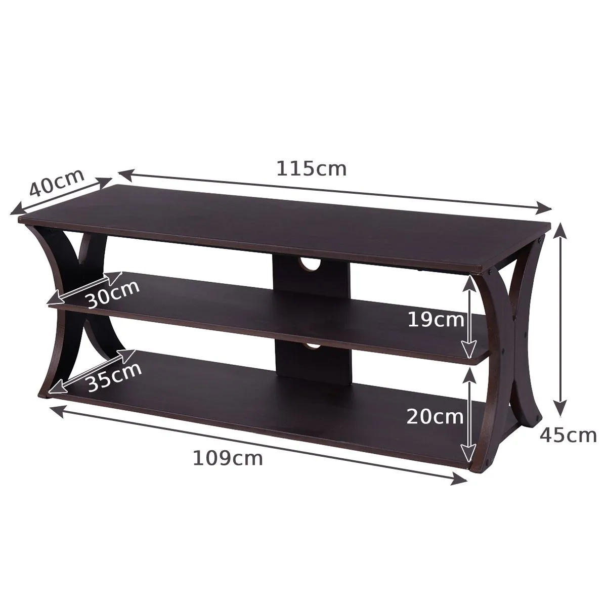 Costway 3-Tier TV Stand Media Console Table Modern Storage Cabinet for TVs up to 45" in Dark Brown 5