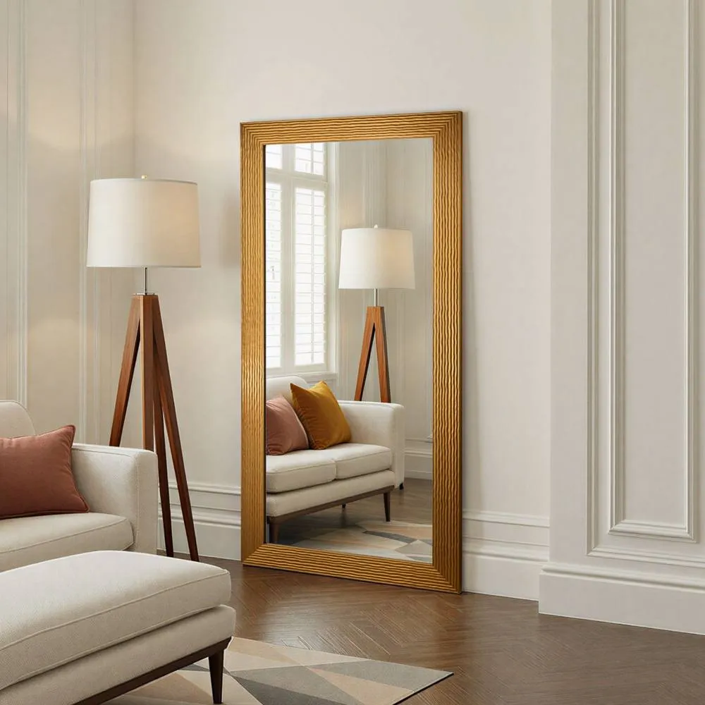 Yearn Mirrors Wave Full Length Gold Framed Bevelled Wall Mirror 2