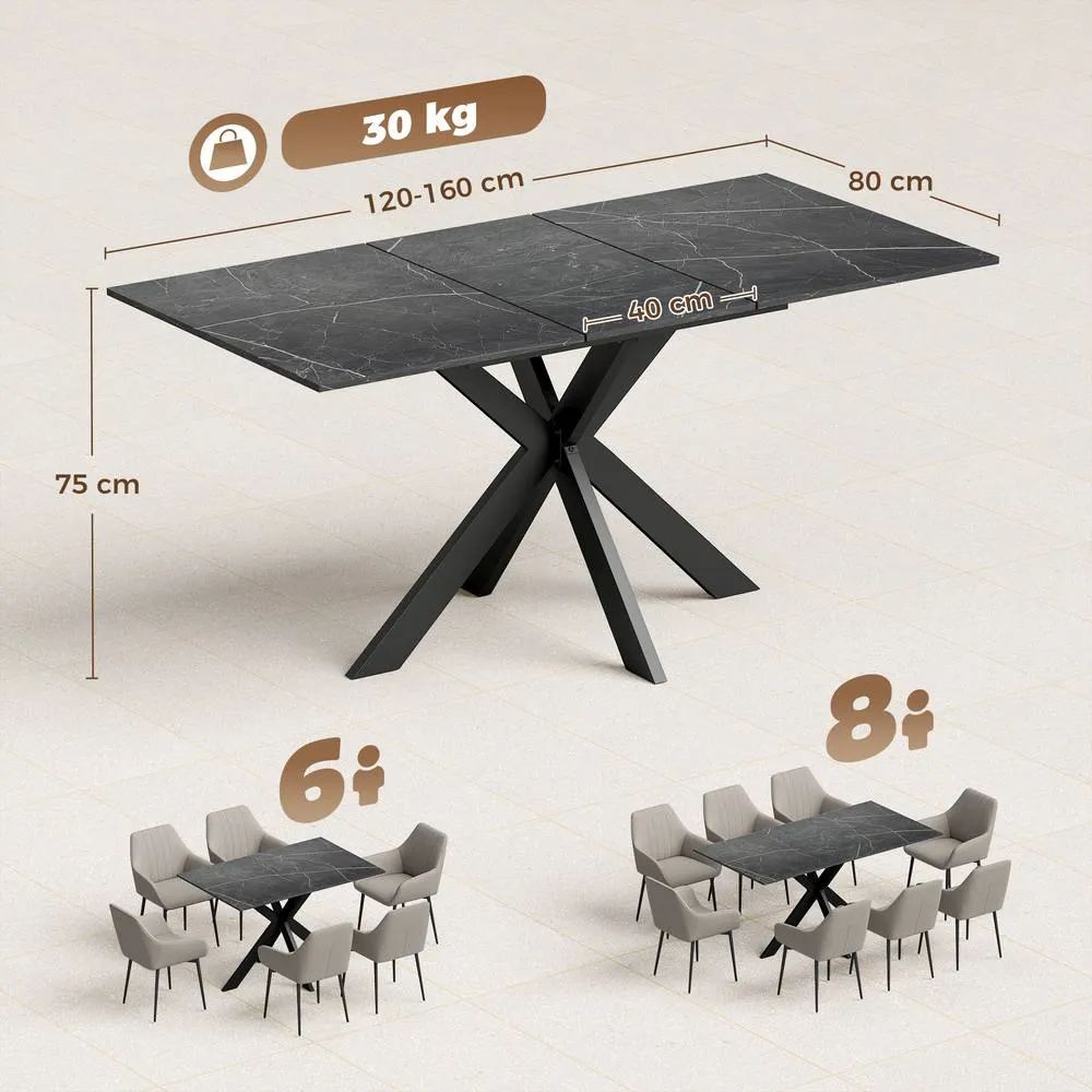 HOMCOM Extendable Dining Table for 4-8 People, Marble Effect in Black 3