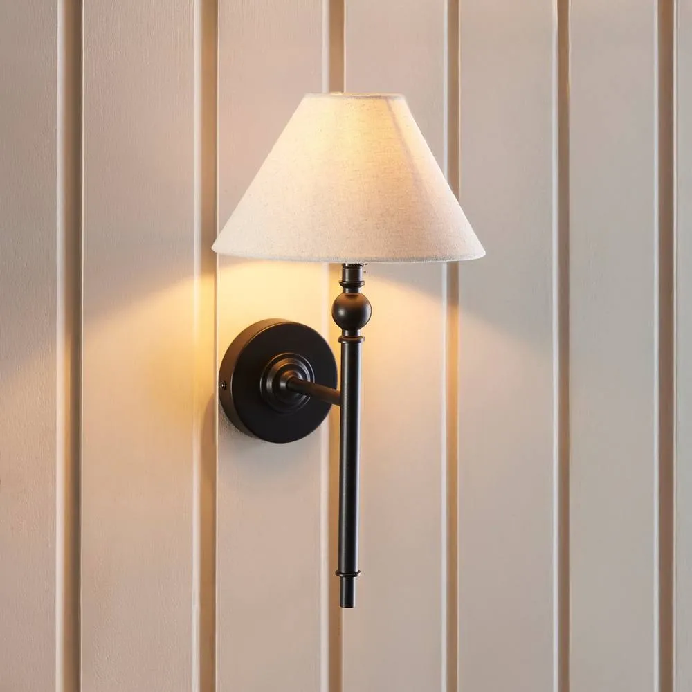 Netlighting Lille Wall Lamp with Shade Matt Black & Natural Faux Linen B22 5