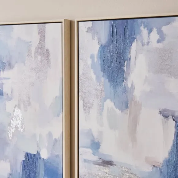 Set of 2 Abstract Global Blue Framed Canvases 2