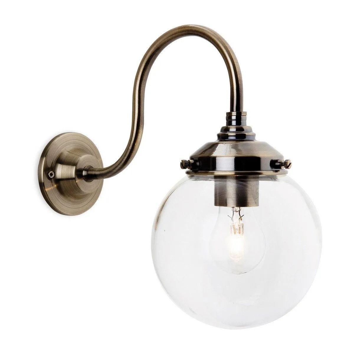 Netlighting Victoria 1 Light Wall Light Antique Brass Clear Glass Shade E27 in Gold