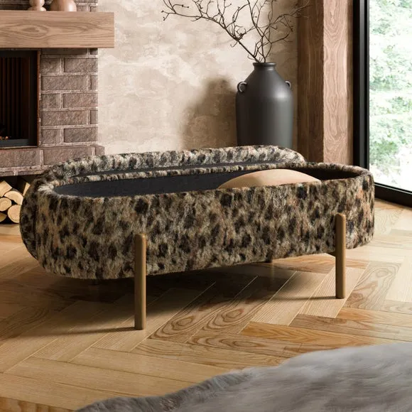 Marley Leopard Print Faux Fur Storage Ottoman 2