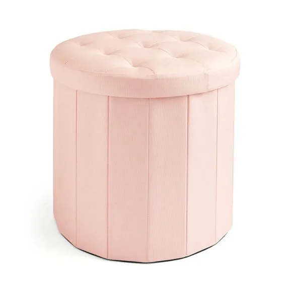 Faux Linen Round Ottoman 3