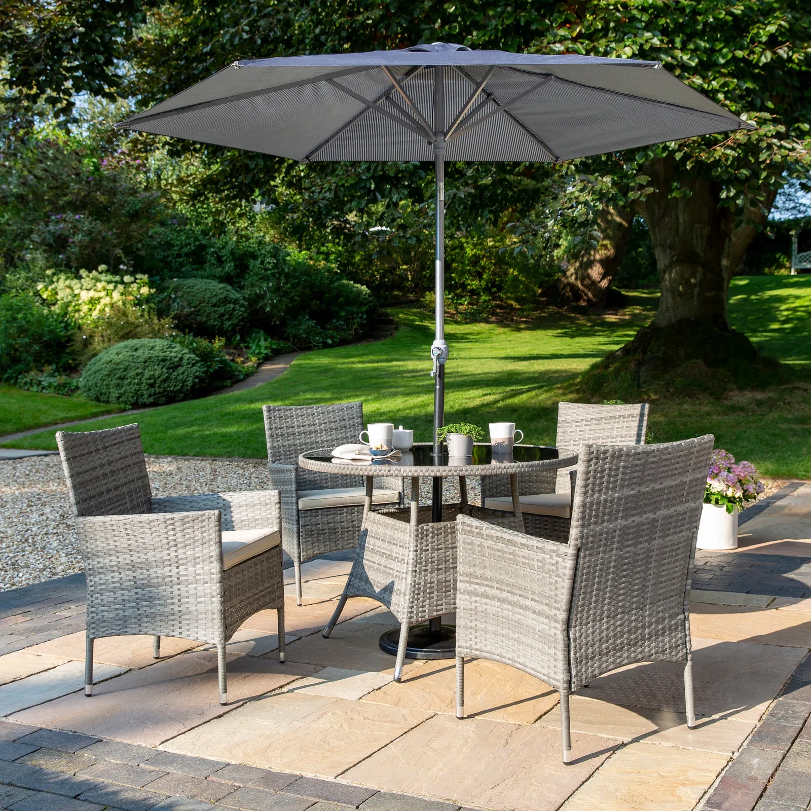 St Lucia 4 Seater Grey Round Dining Set Grey