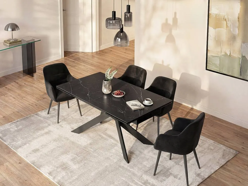 Vente-unique 6 - 10 Seater Extendable Dining Table In Ceramic, Tempered Glass and in Black 3