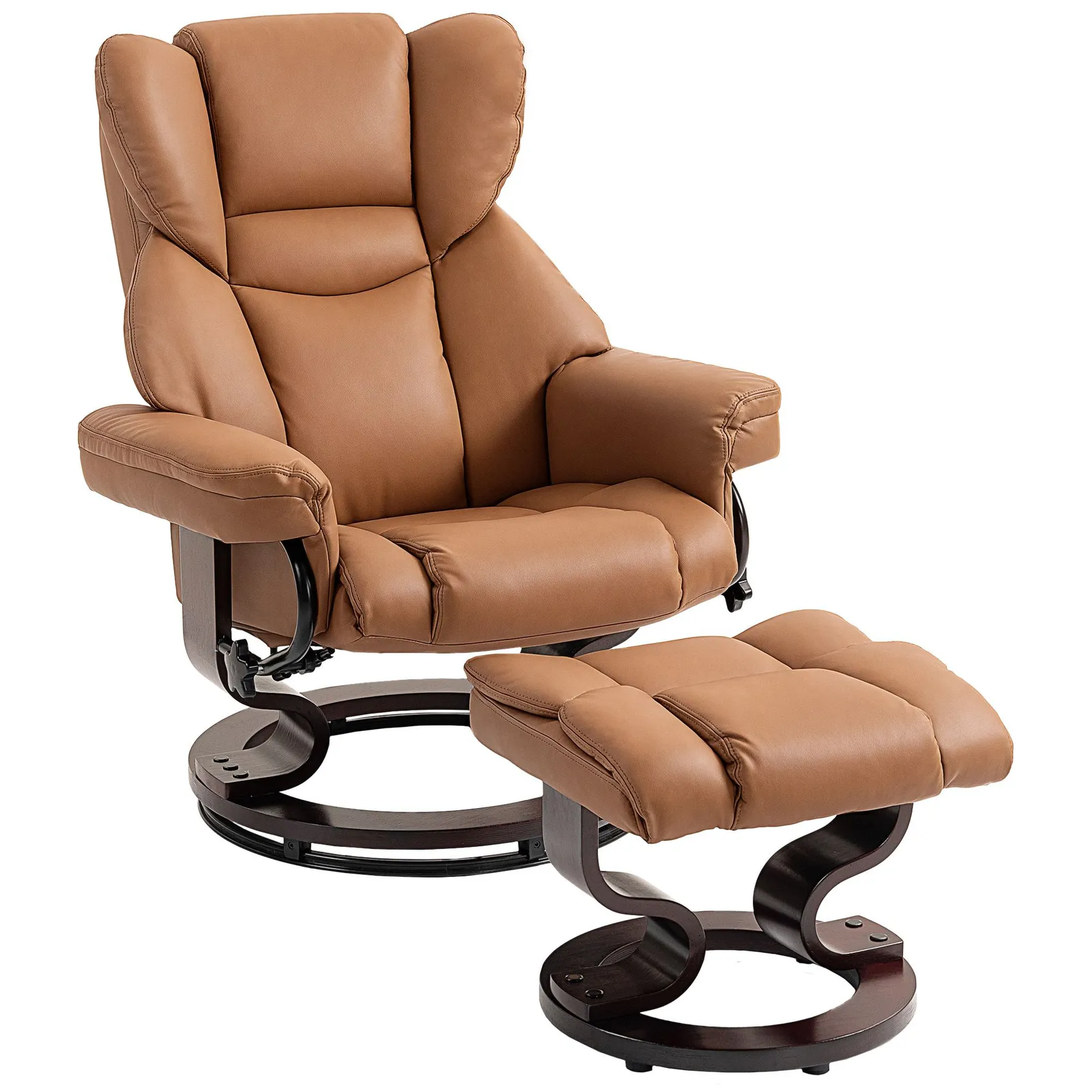 HOMCOM PU Leather Manual Reclining Armchair Footstool Padded Seat Brown 2