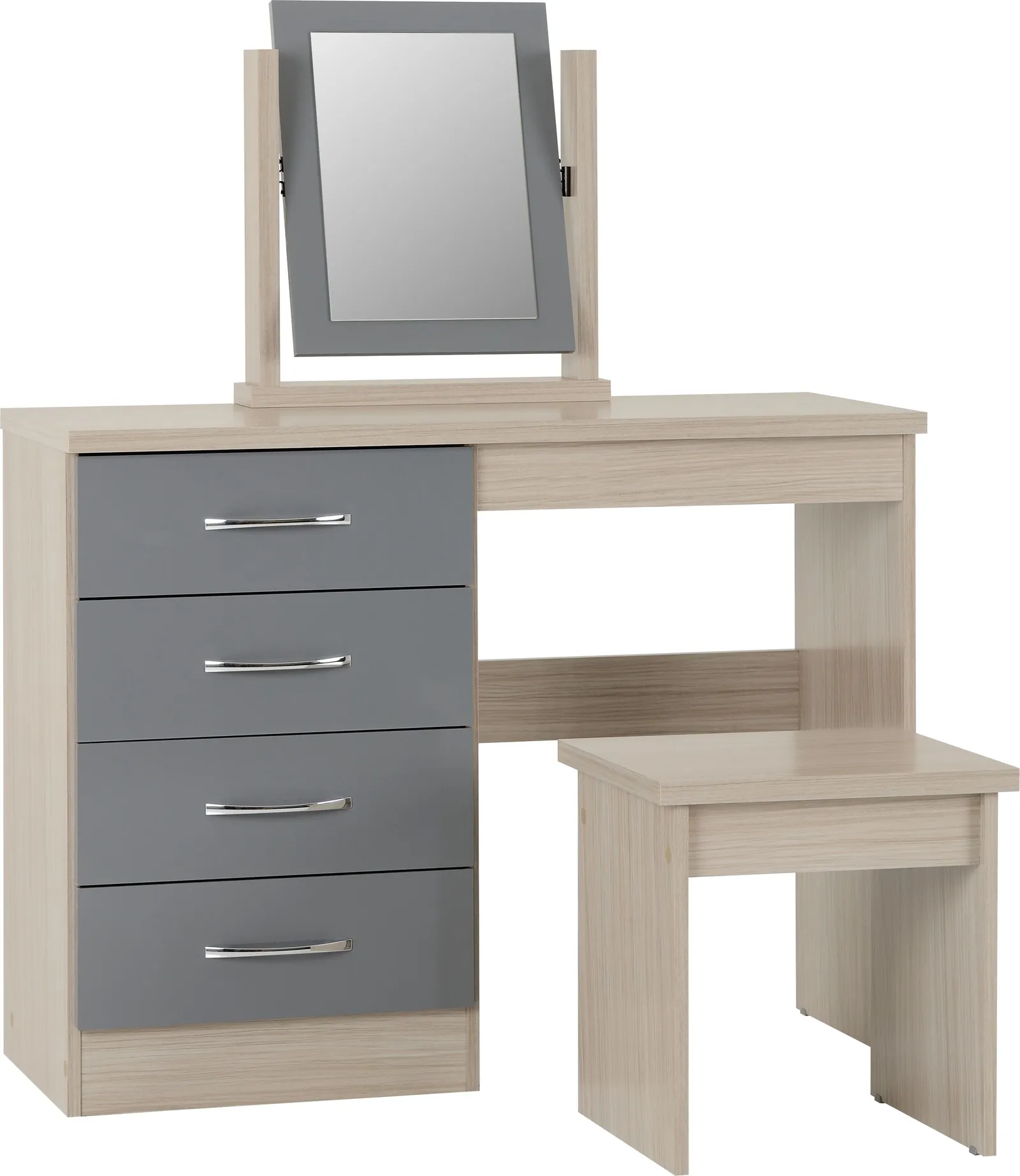 Seconique Nevada 4 Drawer Dressing Table Set in Grey 2