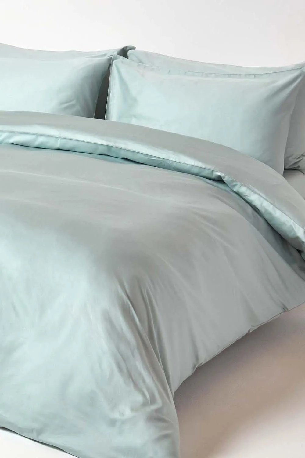 Homescapes Sateen Cotton Flat Sheet 400 TC in Duck Egg Blue 4