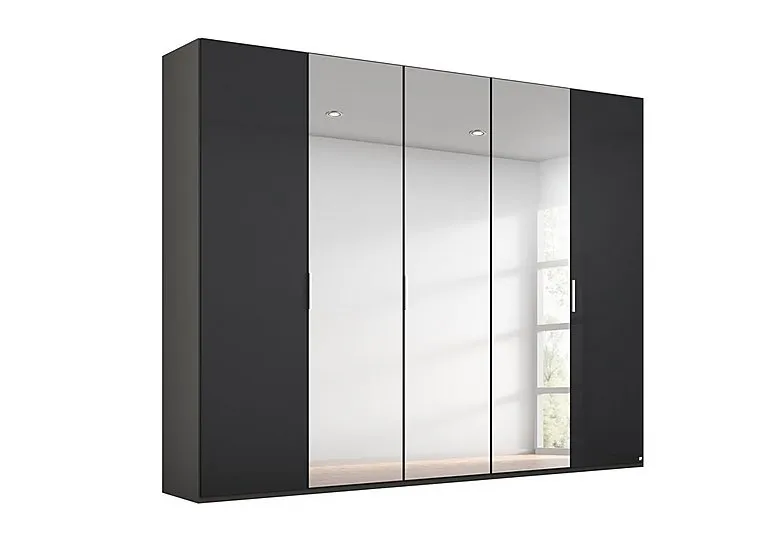 Formes Glass 5 Door Hinged Wardrobe with 3 Mirrors - Graphite/Basalt Front